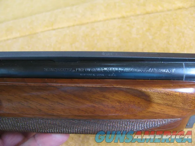 7837  Winchester 101 Pigeon XTR FEATHERWEIGHT 20 gauge 26 inch barrels ic/mod STRAIGHT GRIP, vent rib ejectors, Winchester butt pad, correct Winchester casedose have a broken latch, 2 white beads, Quail and Woodcock coin silver engraved r Img-13