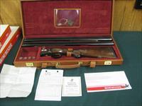 6835  Winchester Model 23 CUSTOM WBS 2 barrel HUNT SET,20ga 26bls ic/mod, 28 ga 26bls ic/m, solid rib, gold raised relief PHEASANT,QUAIL,KING BUCK LAB AND DUCK,MR OLINS DOG, leather case 4 silver snaps, oiler, NEW IN CASE UNFIRED, AAA Fa Img-4