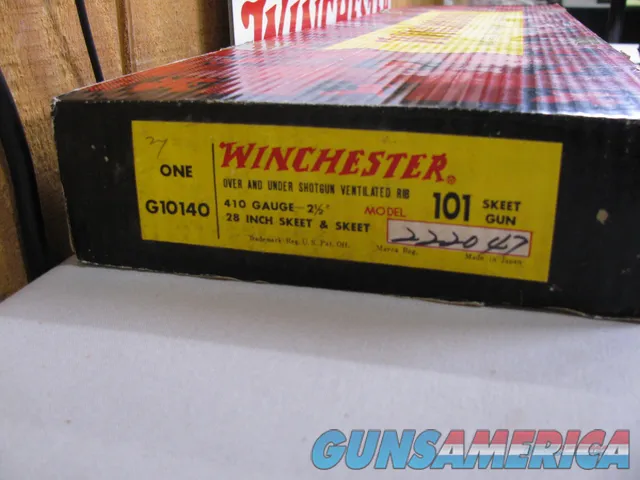 7766 Winchester 101 410 ga 26 inch barrels skeet/skeet, 2 3/4&3 inch chambers, pistol grip with cap, Winchester box serialized to the gun, early good one with 2 brass beads, ejectors, vent rib, 99% CONDITION, Decelerator pad 14 1/4 lop, m Img-2