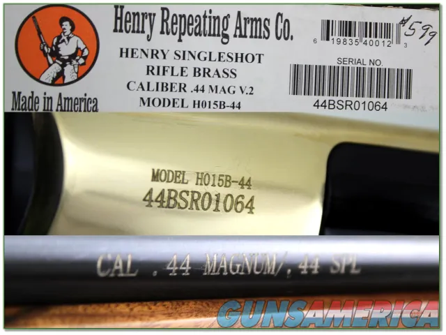 Henry Single Shot Brass Receiver 44 Mag New In Box Img-4