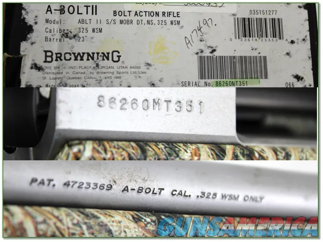 Browning A-Bolt II Stainless Camo 325 WSM unfired in box!