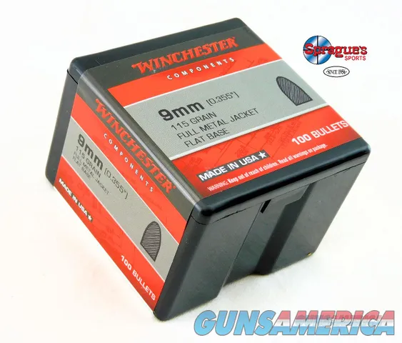 Winchester Bullets WB9FB115X 9 MM 115 GR  FMJ-Flat Base 1 Case