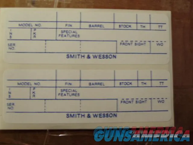 S & W BOX LABELS TWO FOR $ 10.00