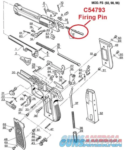 Beretta 90 Series 92S 92SB 92FS 96 Factory Pistol Part Firing Pin C54793 Unfired Never Installed Old Stock
