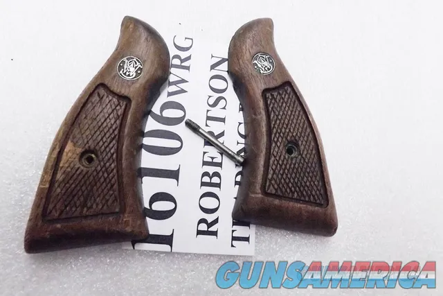 Smith & Wesson Factory Grips K L Frame Square Butt Revolvers Magna Service Walnut Good Refinish Condition ca 1990 Production Models 10 13 14 15 16 17 18 19 64 65 66 67 581 586 681 686 sku 16106W 