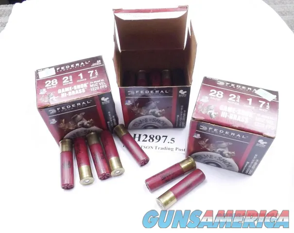 Ammo: 28 Gauge Federal Game Shok Heavy Field Shotgun Shells 1 ounce 7 1/2 Shot H2897.5 Lot of 72 Rounds = 2.88 Boxes at $23.95 per Box + $20 Ship UPS L48 only