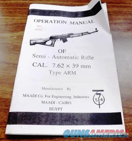 Maadi ARM Operation Manual 7.62x39 MAK90 type Felix Gun Shop Dist 1994