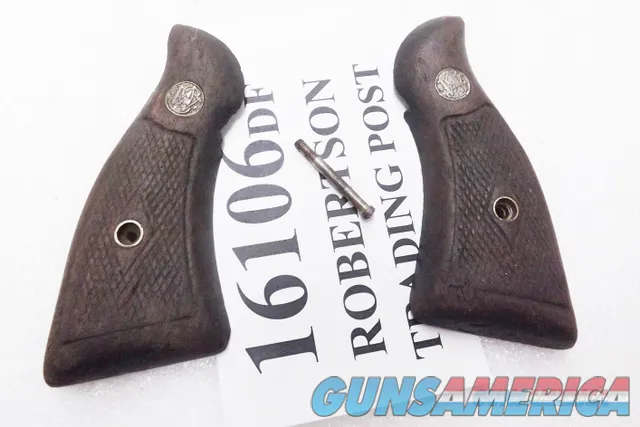 Smith & Wesson Factory Grips K L Frame Square Butt Revolvers Magna Service Diamond Walnut Fair Condition 1960s Models 10 13 14 15 16 17 18 19 