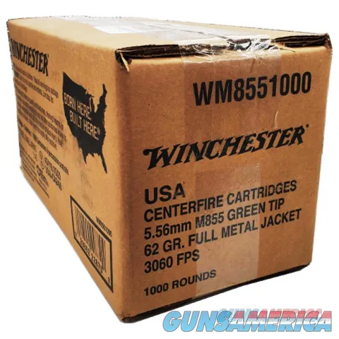 Ammo: .223 Remington / 5.56 NATO Winchester USA 62 grain M855 Green Tip 1000 rd Case 50 Boxes $13.78 per Box, $40 Ship L48 only