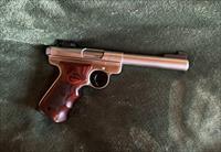 Ruger Stainless MKII Target 22 Cal Pistol 5  BBl Grips have been replaced with Laminated Target Grip Like new Excellent condition Img-1