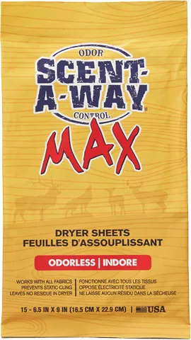 Hunters Specialties HS DRYER SHEETS SCENT-A-WAY MAX ODERLESS 6.5"X9" 15PK