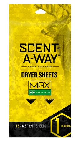 Hunters Specialties HS DRYER SHEETS SCENT-A-WAY MAX ODERLESS 6.5"X9" EARTH 15P
