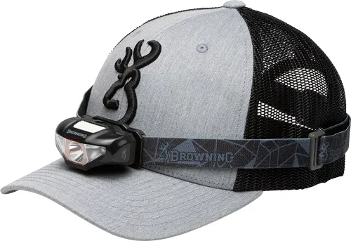 Browning BROWNING CAP/HEADLAMP COMBO GRAY/BLK W/100 LUMEN LIGHT*