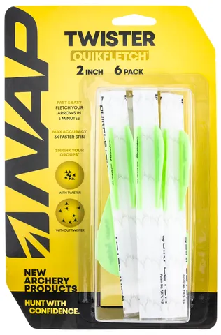 Walkers Game Ear NAP QUICKFLETCH W/2" TWISTER VANES WHITE/GREEN/GREEN 6PK