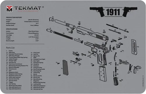 TekMat TEKMAT ARMORERS BENCH MAT 11"X17" 1911 PISTOL GREY