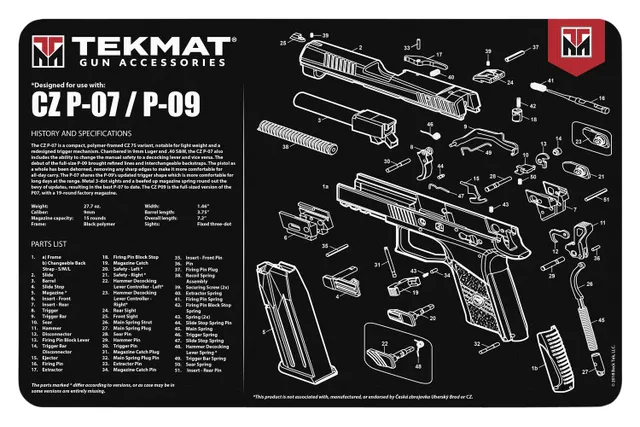 TekMat TEKMAT ARMORERS BENCH MAT 11"x17" CZ P-07/09 PISTOL