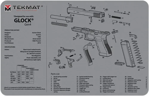 TekMat TEKMAT ARMORERS BENCH MAT 11"x17" FOR GLOCK GEN4 GREY