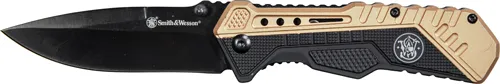 Smith & Wesson S&W KNIFE BLACK/FDE SPRING AST 3.5" BLACK BLADE RUB/ALUM