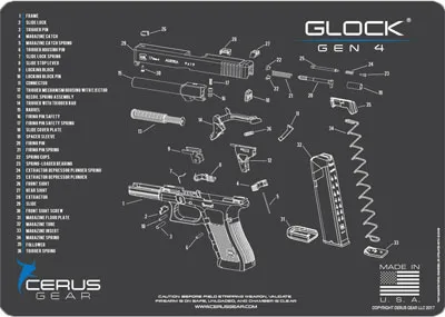 Cerus Gear CERUS GEAR 3MM PROMATS 12"X17" GLOCK GEN4 SCHEMATIC CHAR GRAY