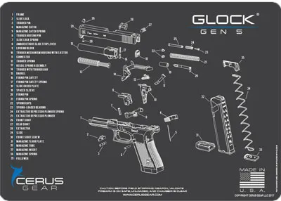 Cerus Gear CERUS GEAR 3MM PROMATS 12"X17" GLOCK GEN5 SCHEMATIC CHAR GRAY