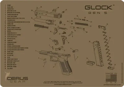 Cerus Gear CERUS GEAR 3MM PROMATS 12"X17" GLOCK GEN5 SCHEMATIC COYOTE