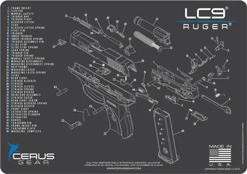 Cerus Gear CERUS GEAR 3MM PROMATS 12"X17" RUGER LC9 SCHEMATIC CHAR GREY