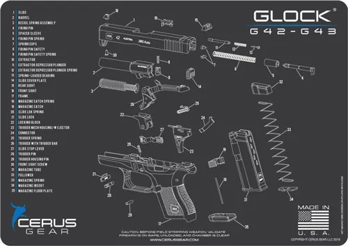Cerus Gear CERUS GEAR 3MM PROMATS 12"X17" GLOCK 42/43 SCHEMATIC CHAR GRY