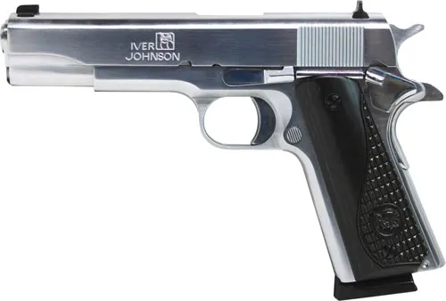 Iver Johnson Firearms IVER JOHNSON 1911A1 .38 SUPER 5" FS 8RD CHROME BLACK WOOD