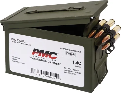 PMC PMC AMMO .50 BMG 660 GRAIN FMJ-BT 100 ROUNDS LINKED