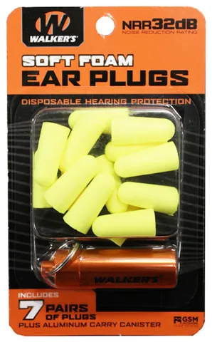 Walkers Game Ear WALKERS EAR PLUGS SOFT FOAM 32dB 7-PAIR W/CARRY CASE YLW