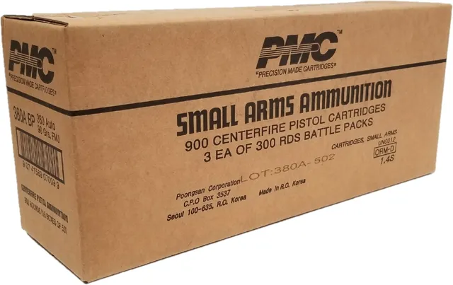 PMC PMC Bronze Battle Pack .380 ACP Handgun Ammo - 90 Grain | FMJ | 900rd (3 Battle Pack) Case