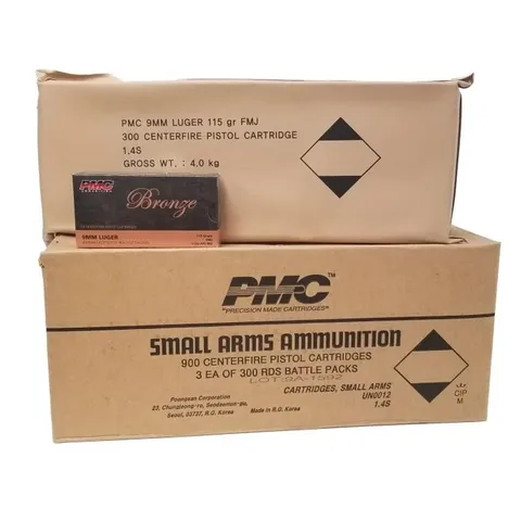 PMC PMC Bronze Battle Pack 9mm Luger Handgun Ammo - 115 Grain | FMJ | 900rd (3 Battle Pack) Case